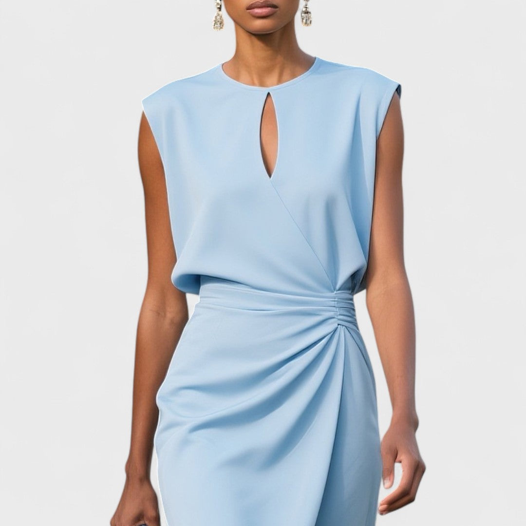Women's Tailored Midi Wedding Guest Dress with Effortless Wrap Styling (5)