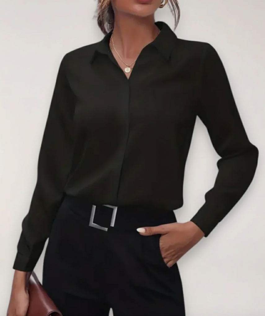 Women's Tailored Spring Office Blouse in Black