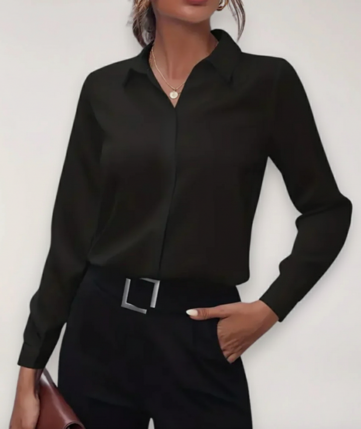 Women's Tailored Spring Office Blouse in Black