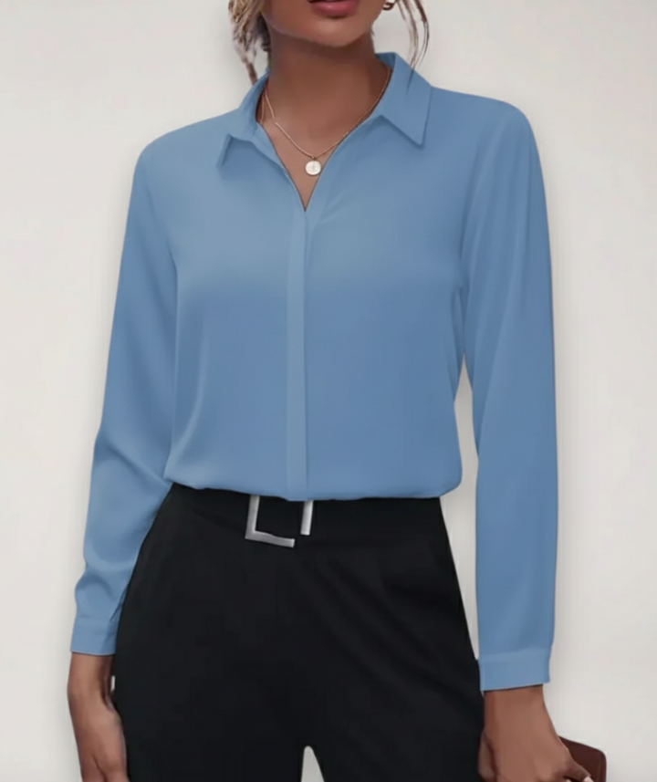 Women's Tailored Spring Office Blouse in Light Blue