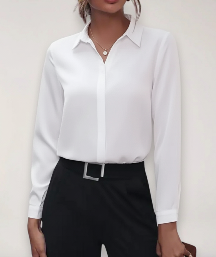 Women's Tailored Spring Office Blouse in White