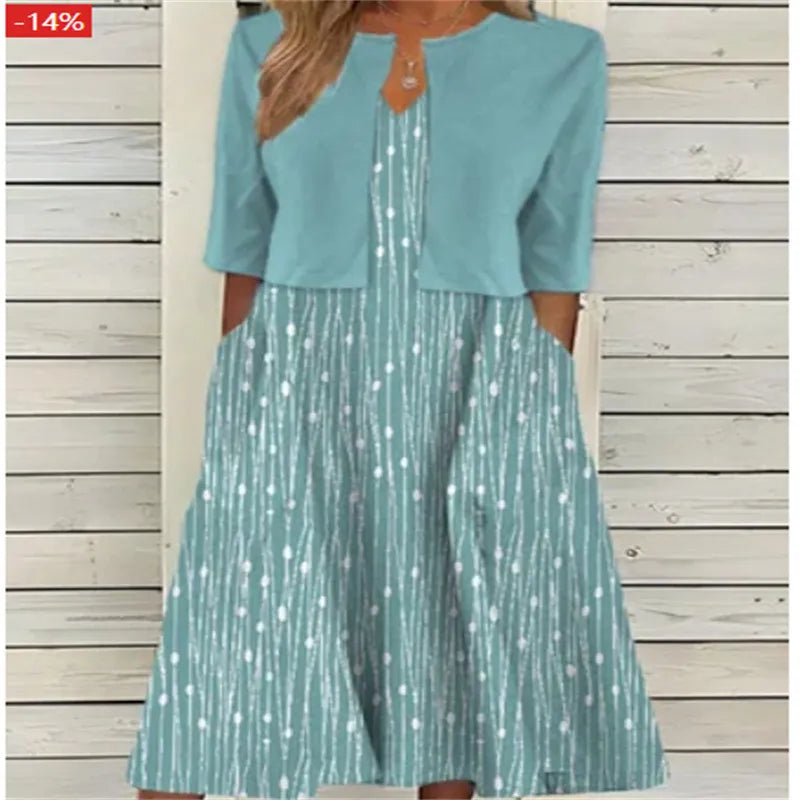 Women's Two-Piece Spring Midi Dress in Grünblau