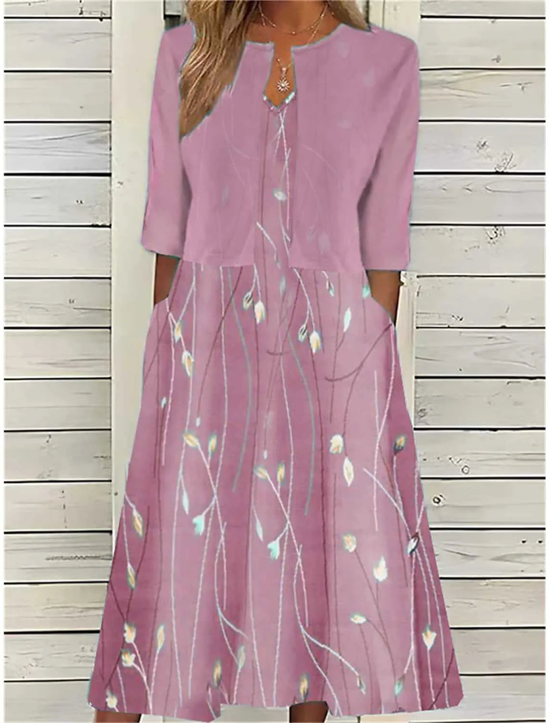 Women's Two-Piece Spring Midi Dress in Pink