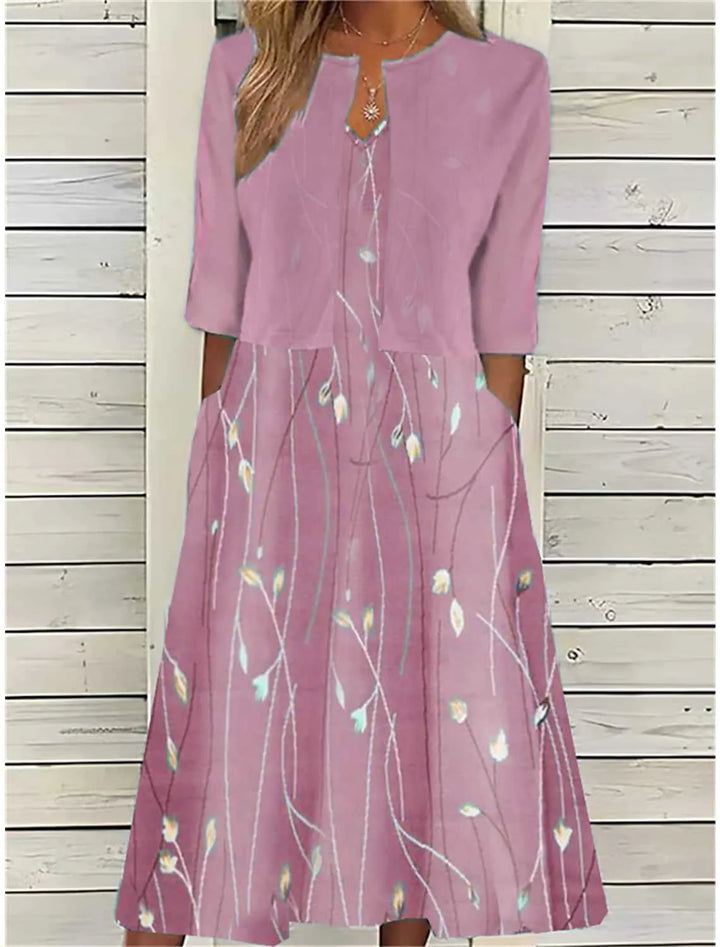 Women's Two-Piece Spring Midi Dress in Pink