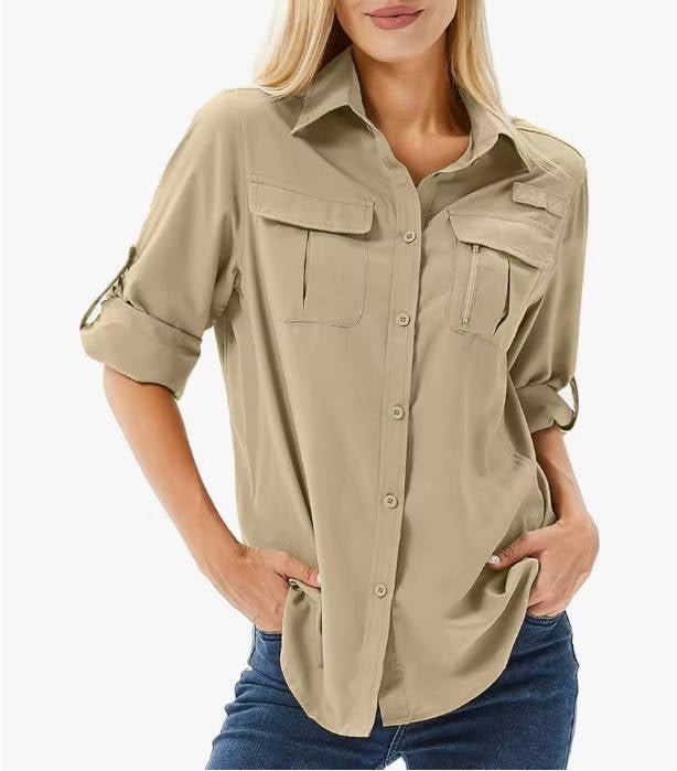 Women's UPF Safari Blouse for Outdoor Adventures in Schlammgelb
