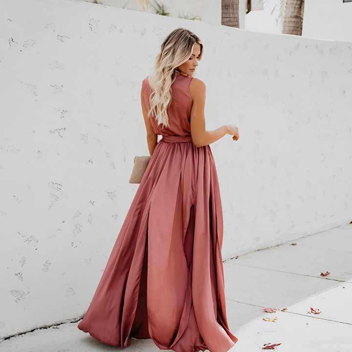 Women's V-Neckline Cocktail Dress with Tie Waist (4)