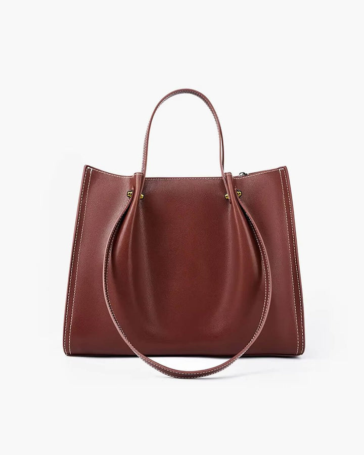 Women's Vegan Leather Structured Tote Bag in Brown