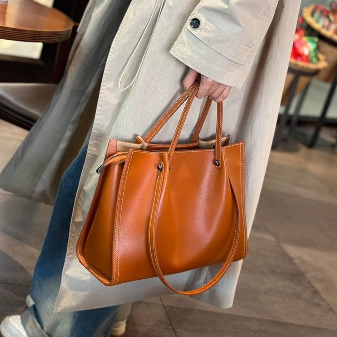 Women's Vegan Leather Structured Tote Bag in Sunset Yellow