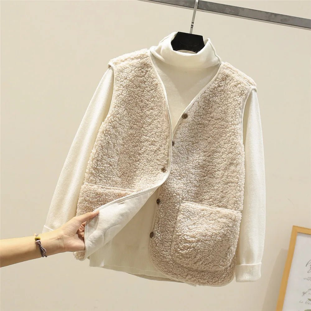 Women's Versatile Knit Vest for Layering in Beige