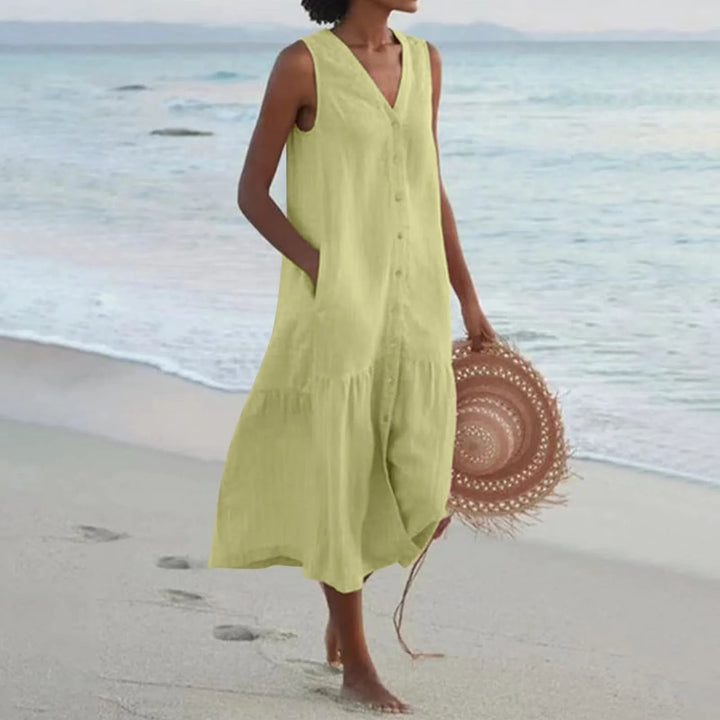 Women's Versatile Linen Dress for Everyday in Green