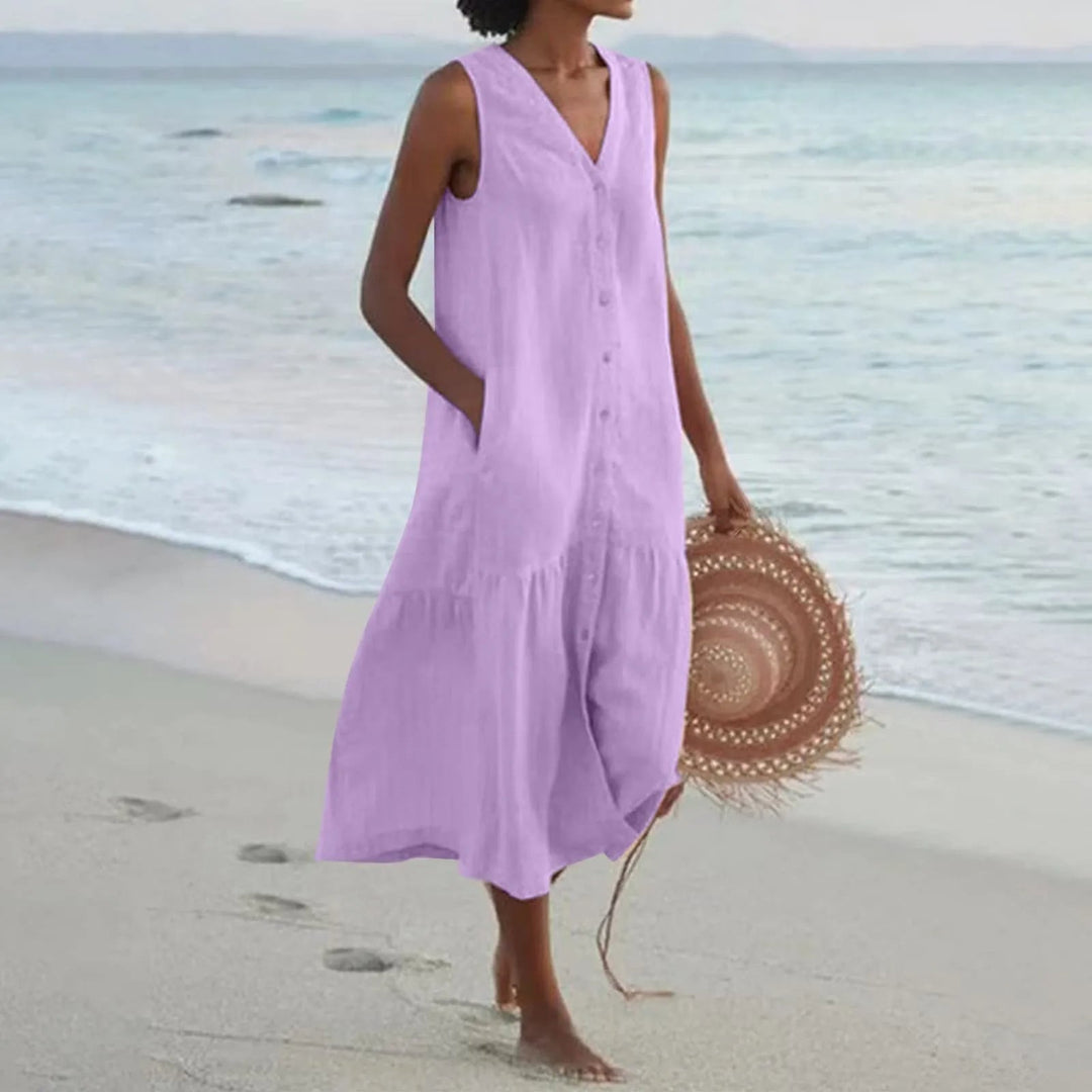 Women's Versatile Linen Dress for Everyday in Purple