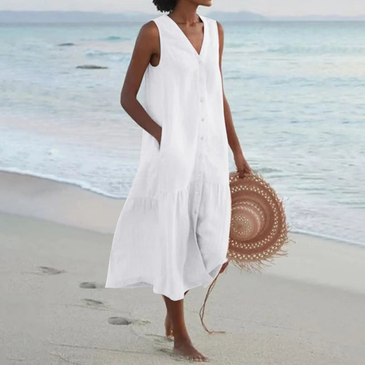 Women's Versatile Linen Dress for Everyday in White