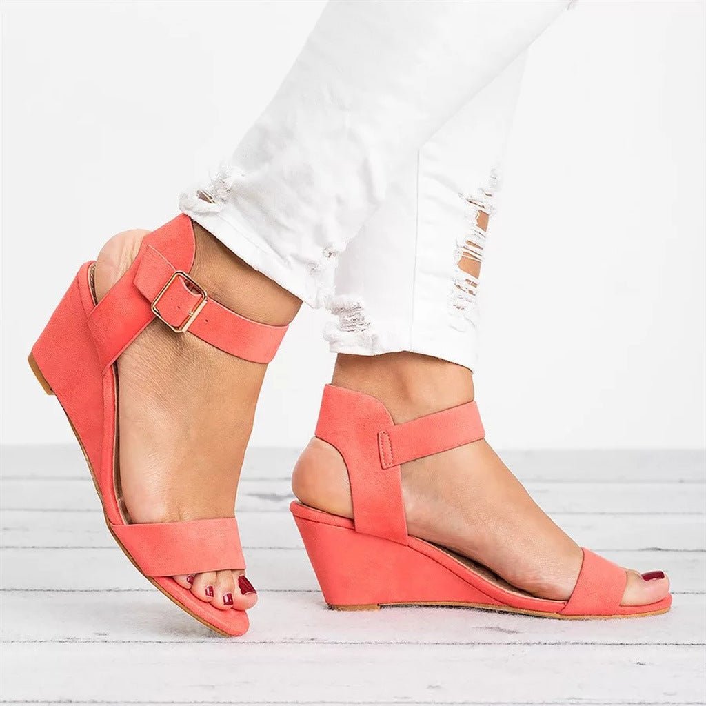 Women's Versatile Wedge Sandal for Summer in Light Red