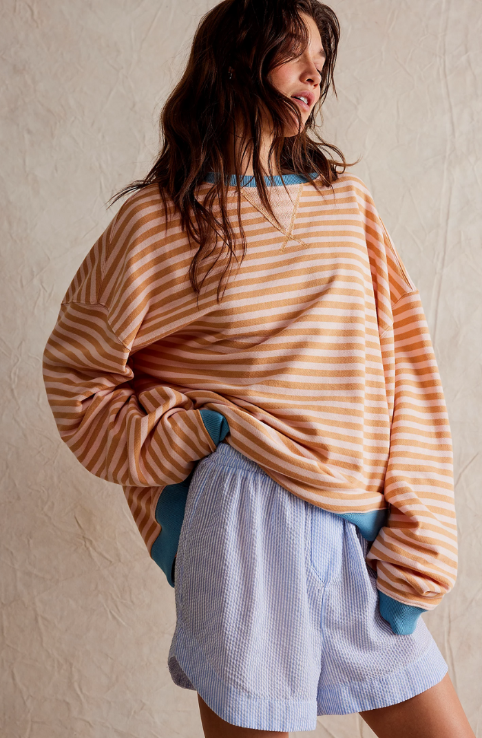 Women's Vibrant Striped Pullover in Orangefarbene Streifen