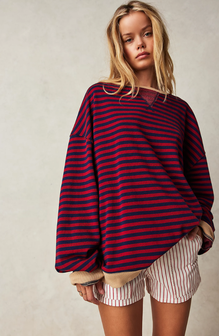 Women's Vibrant Striped Pullover in Schwarz & Rot