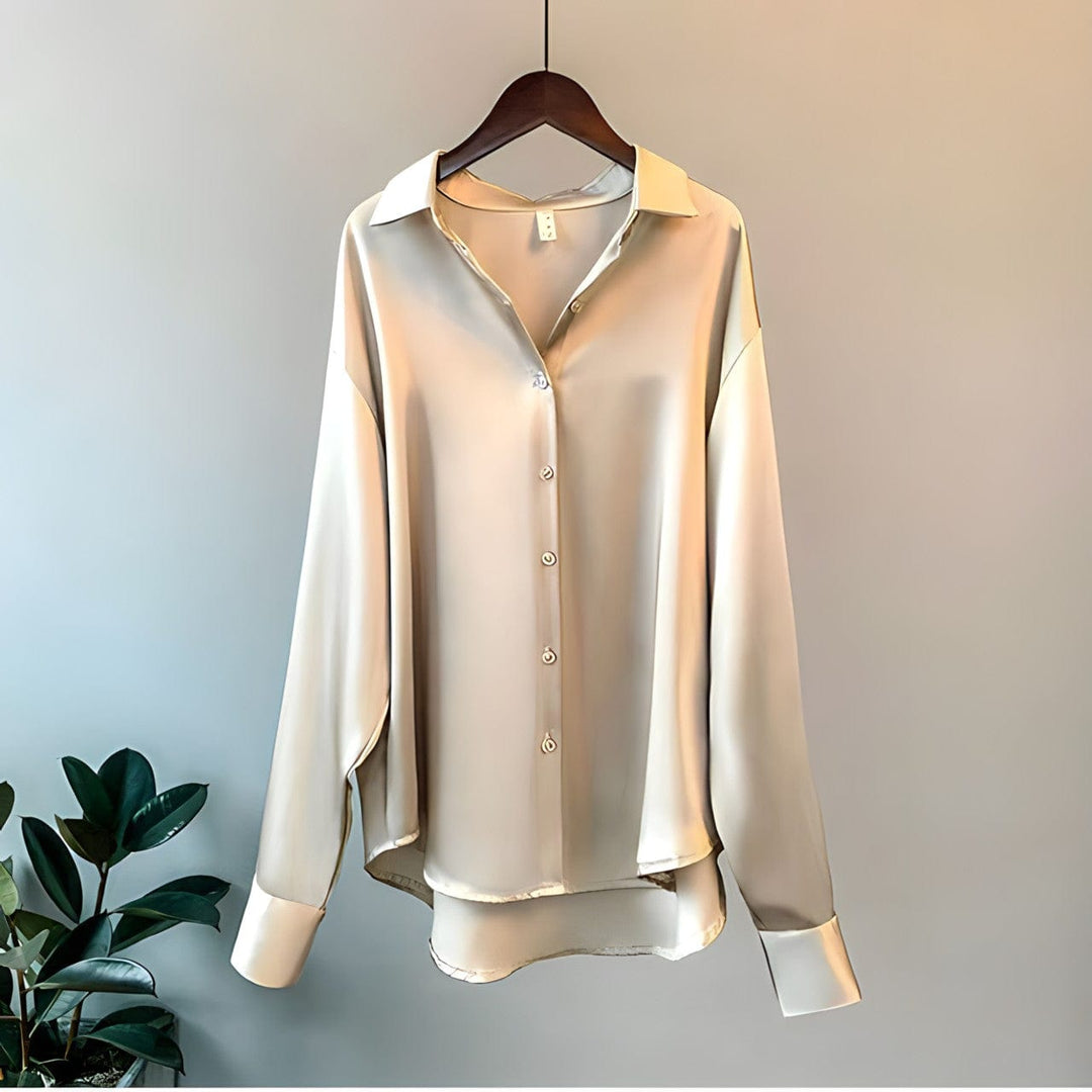 Women's Vintage Blouse with Long Sleeves in Beige