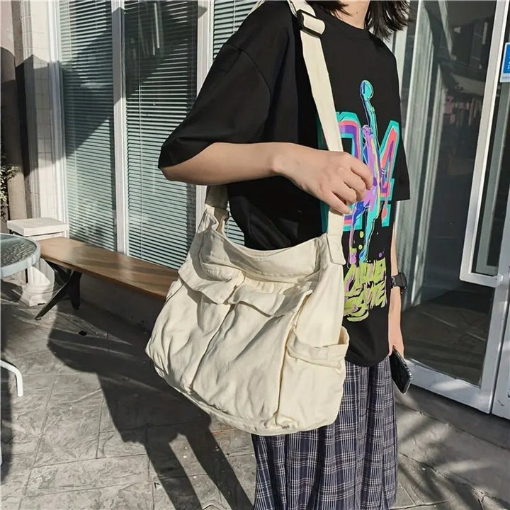 Women's Vintage Canvas Crossbody Bag with Pockets (5)