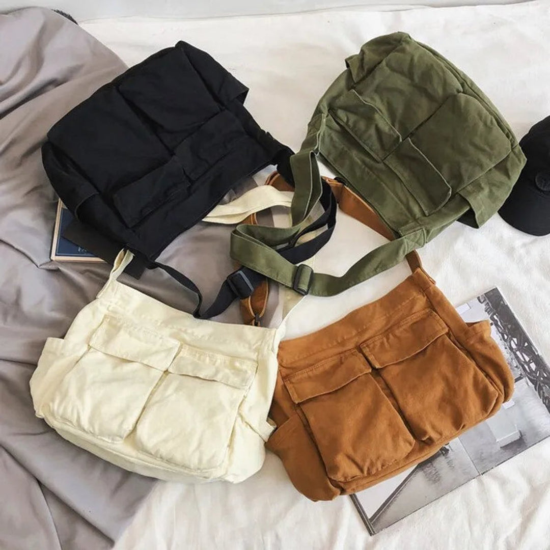 Women's Vintage Canvas Crossbody Bag with Pockets (6)