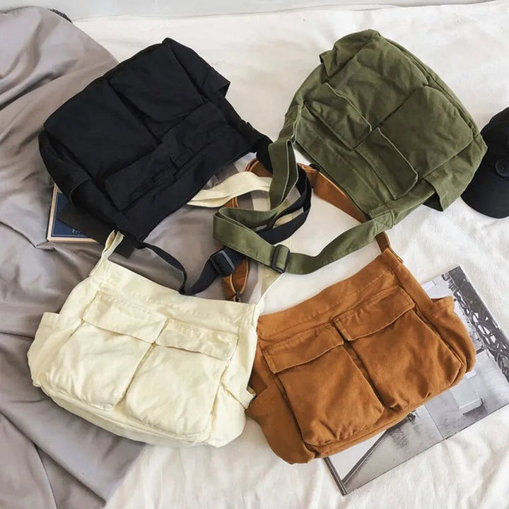 Women's Vintage Canvas Crossbody Bag with Pockets (6)