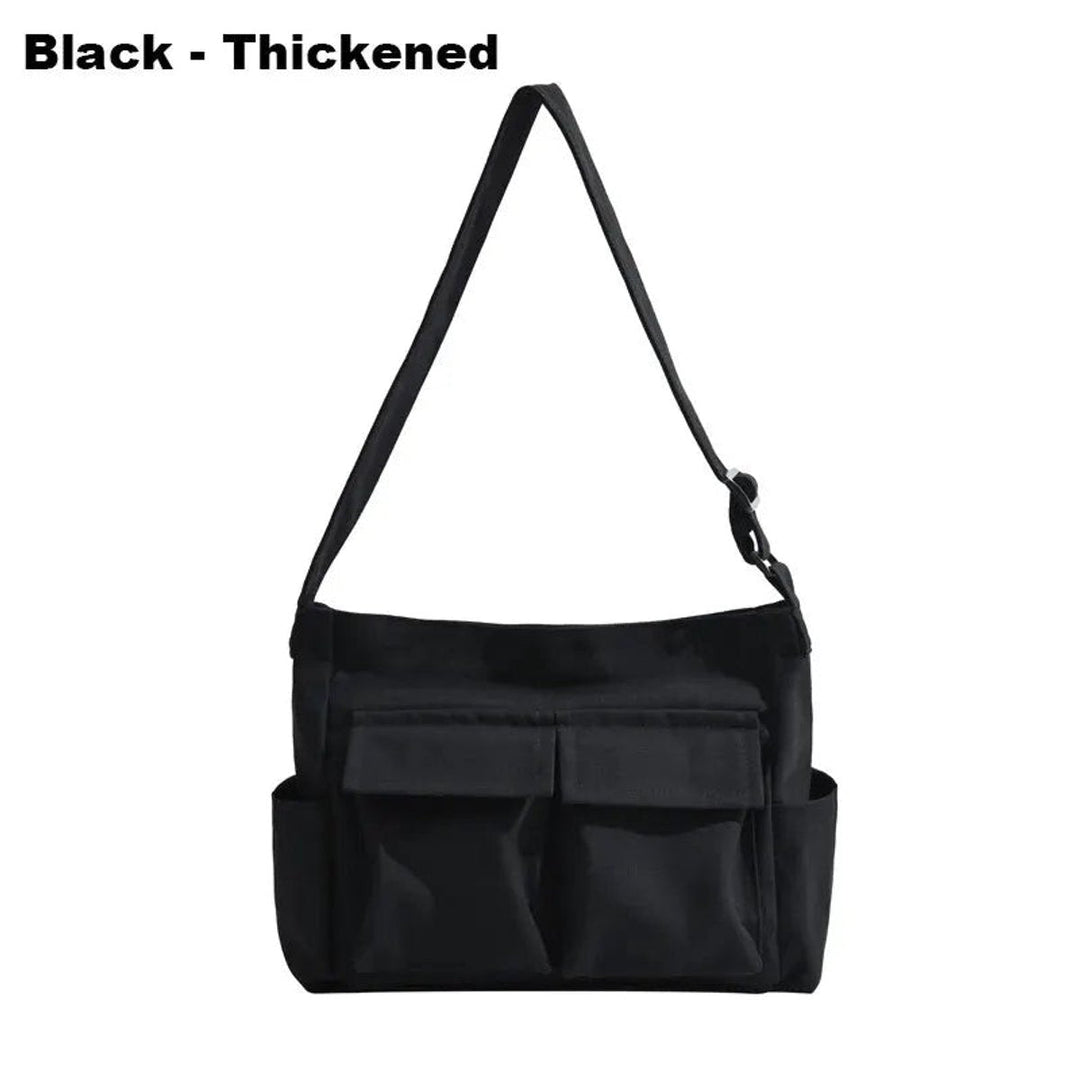Women's Vintage Canvas Crossbody Bag with Pockets in Black-Thickened