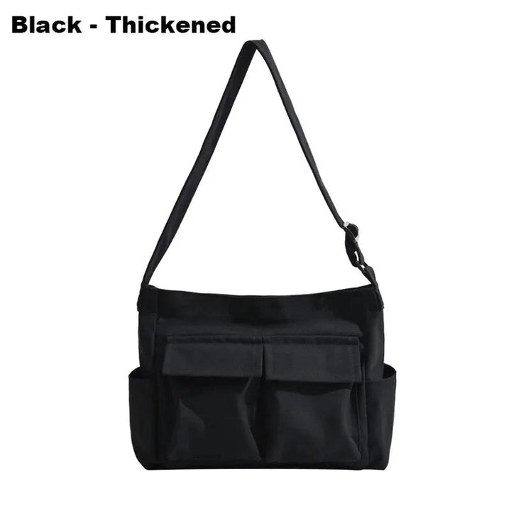 Women's Vintage Canvas Crossbody Bag with Pockets in Black-Thickened