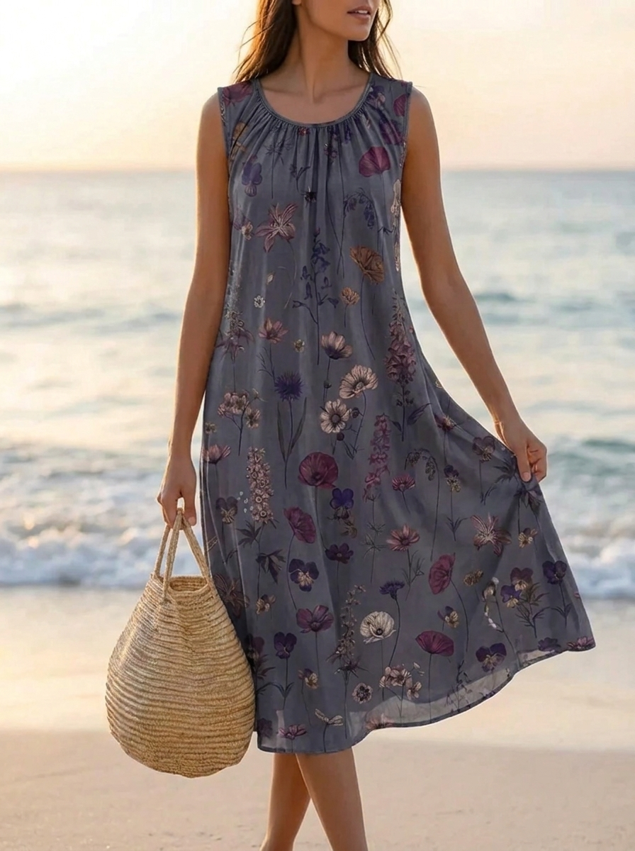 Women's Vintage Floral Spring Midi Dress in Multicolour