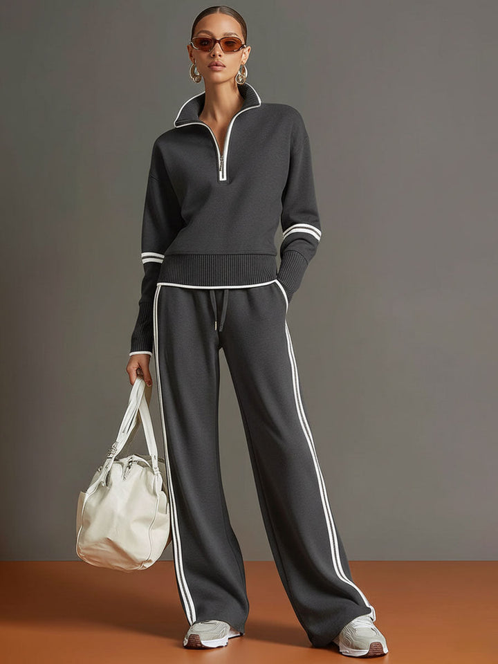 Women's Vintage-Inspired Sweatshirt and Trousers Set in Dark Grey