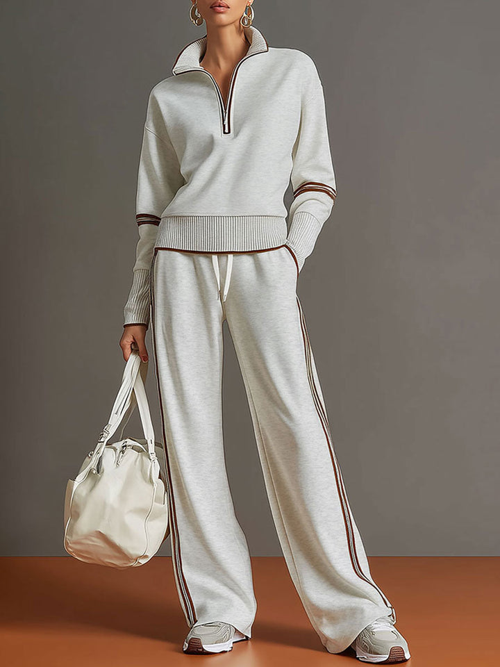 Women's Vintage-Inspired Sweatshirt and Trousers Set in Grey
