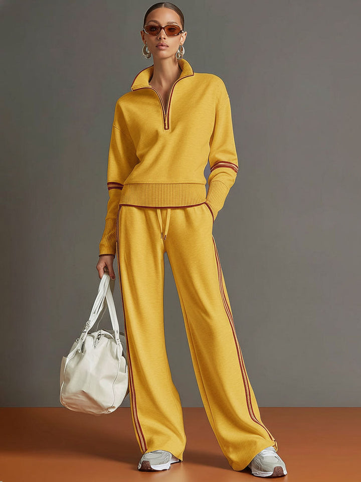Women's Vintage-Inspired Sweatshirt and Trousers Set in Yellow