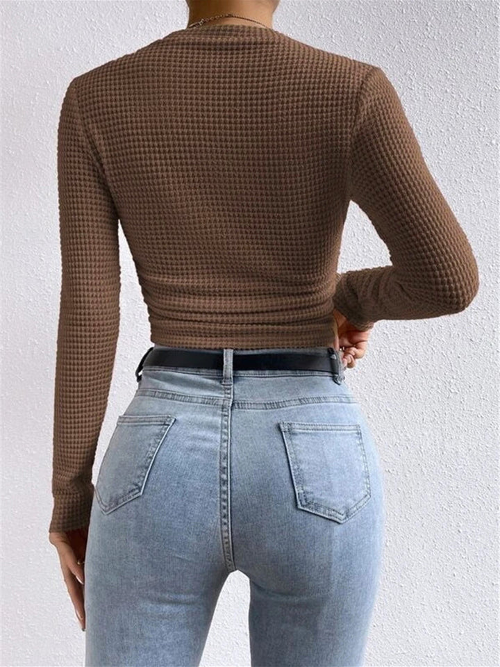 Women's Waffle Knit Long Sleeve Top (14)