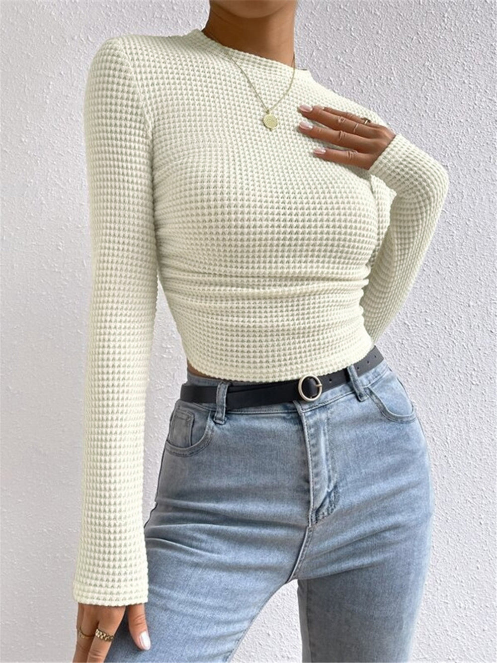 Women's Waffle Knit Long Sleeve Top (2)