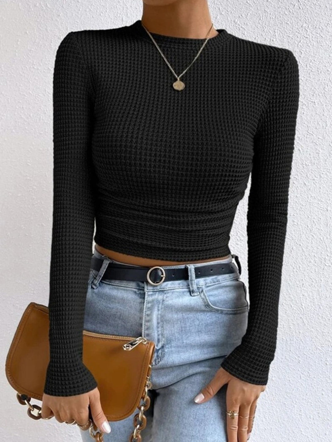 Women's Waffle Knit Long Sleeve Top (8)