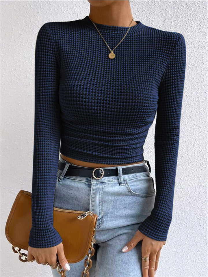 Women's Waffle Knit Long Sleeve Top in Navy