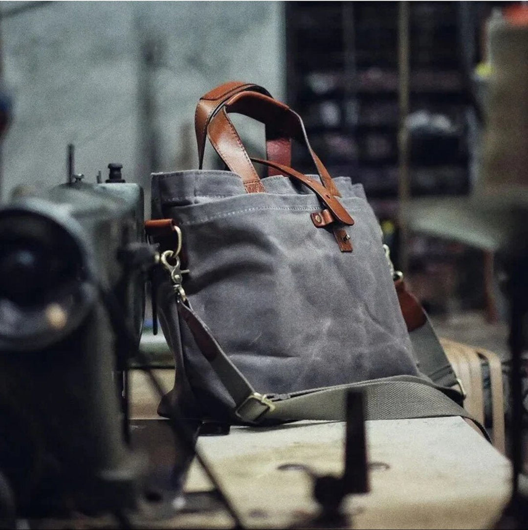 Women's Waxed Canvas Tote Bag with Leather Trim (2)