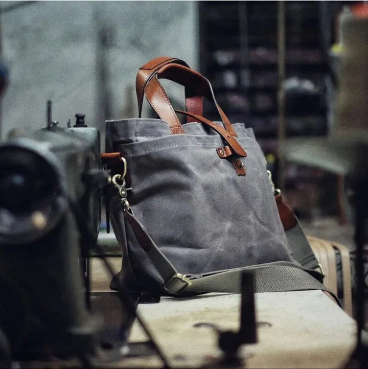 Women's Waxed Canvas Tote Bag with Leather Trim (2)