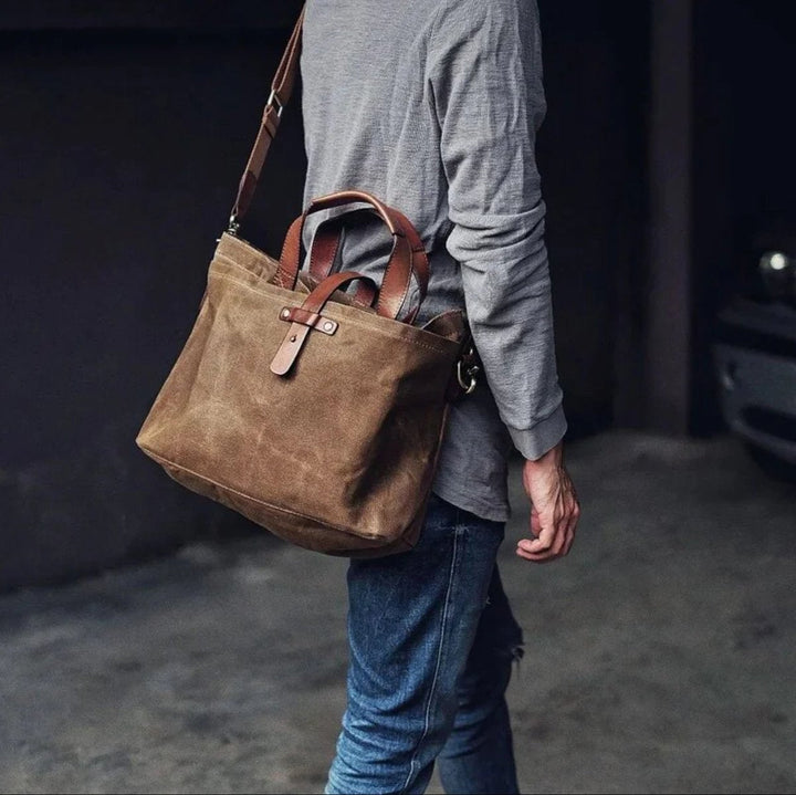 Women's Waxed Canvas Tote Bag with Leather Trim (3)