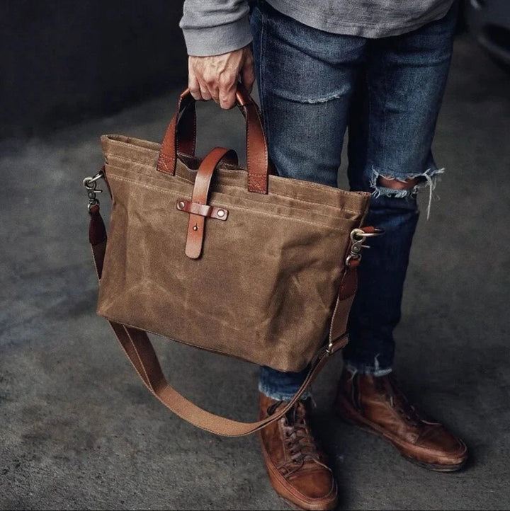 Women's Waxed Canvas Tote Bag with Leather Trim (4)