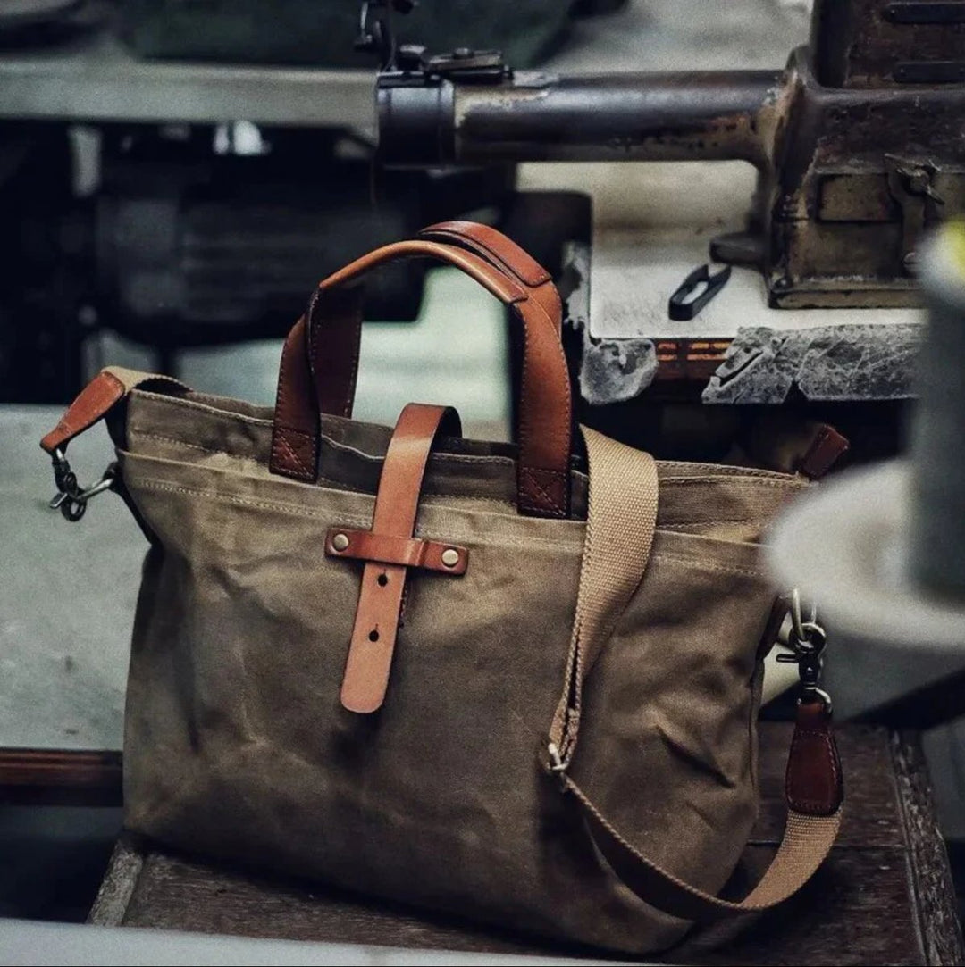 Women's Waxed Canvas Tote Bag with Leather Trim (5)