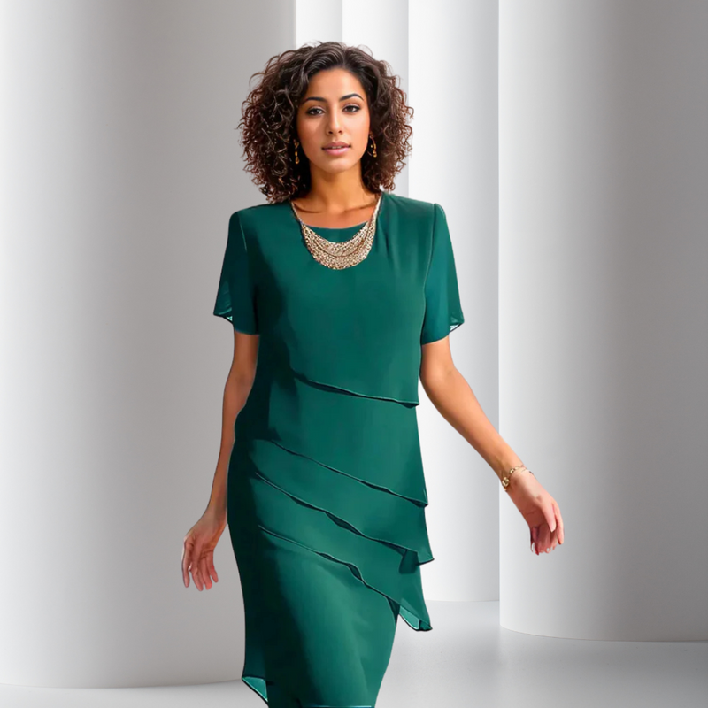 Women's Wedding Guest Chiffon Maxi Dress in Green
