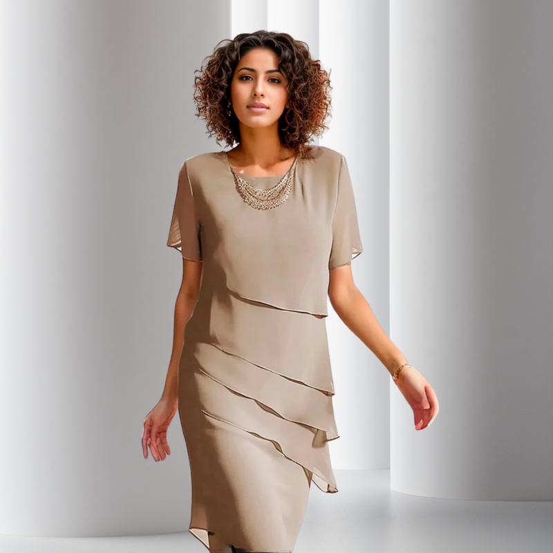 Women's Wedding Guest Chiffon Maxi Dress in Khaki