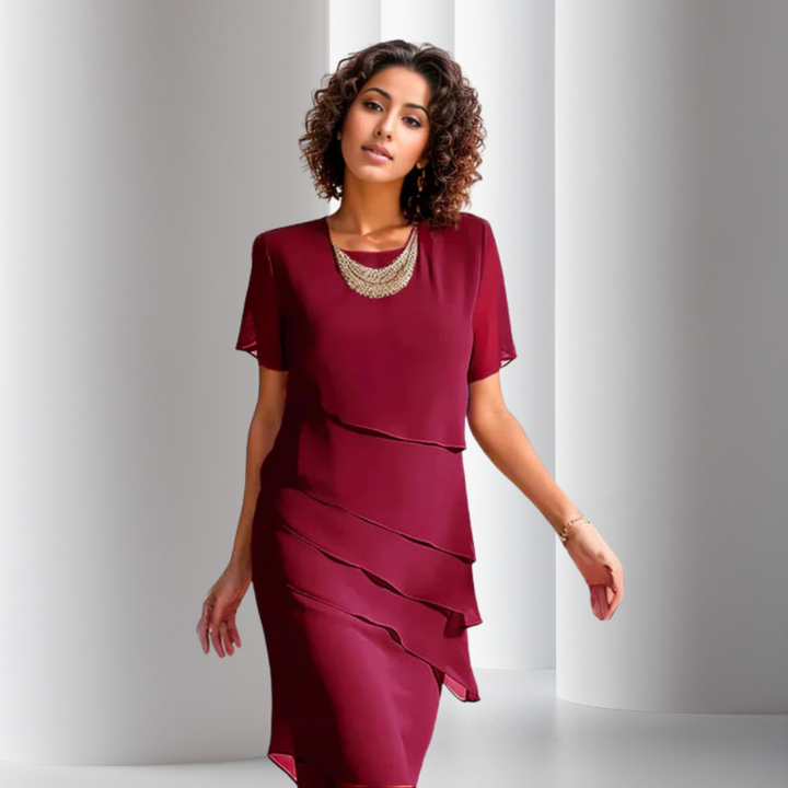 Women's Wedding Guest Chiffon Maxi Dress in Red
