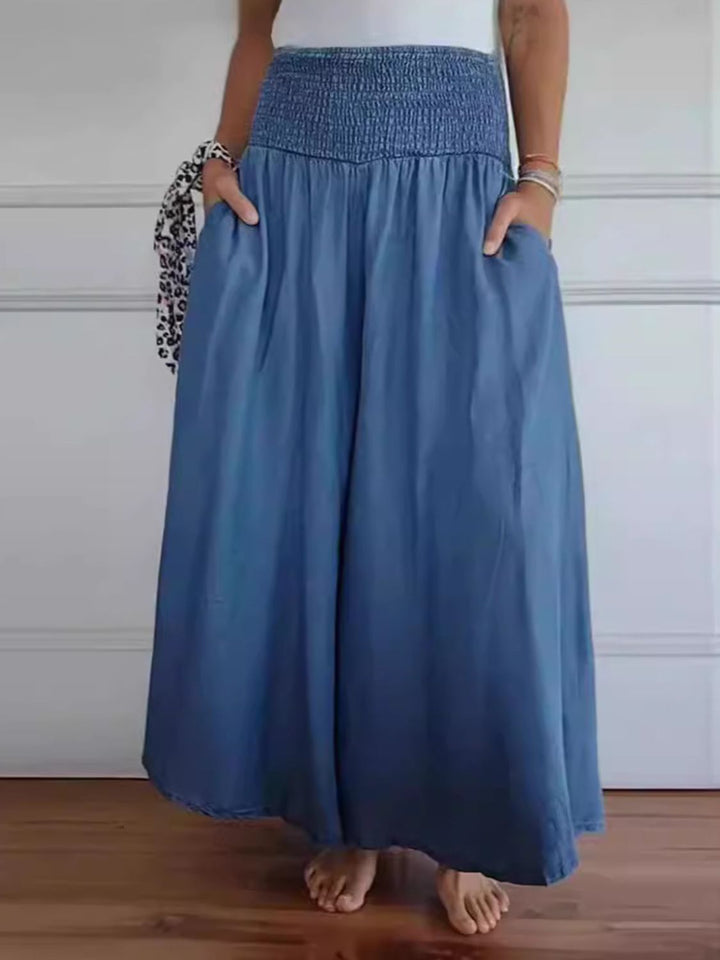 Women's Wide Cotton Summer Pants in Dark Blue