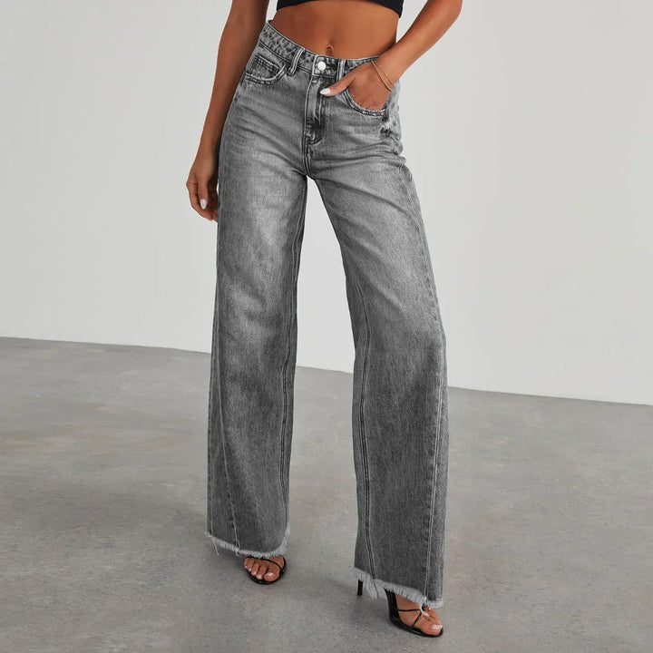 Women's Wide-Leg Jeans with Raw Hem