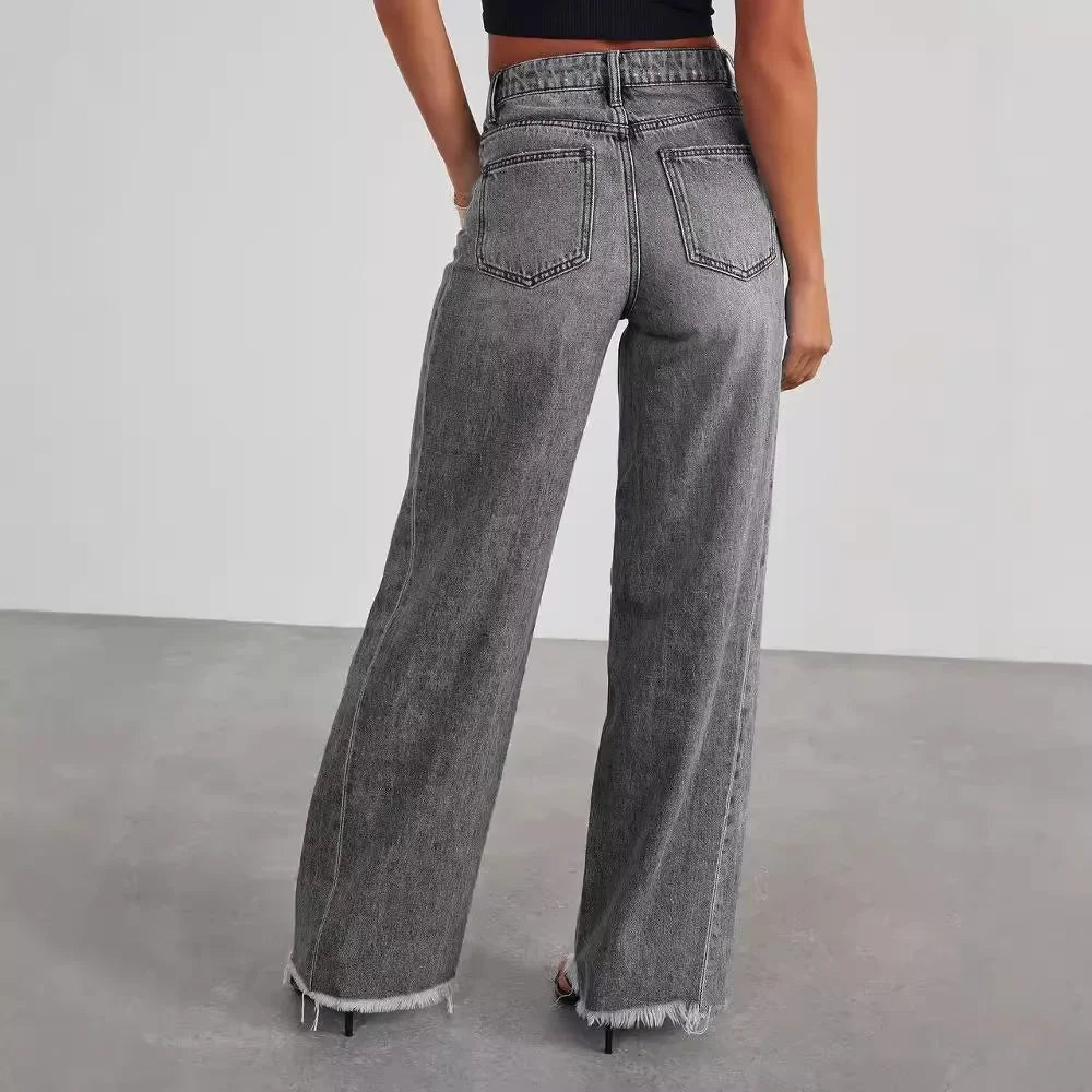 Women's Wide-Leg Jeans with Raw Hem (2)
