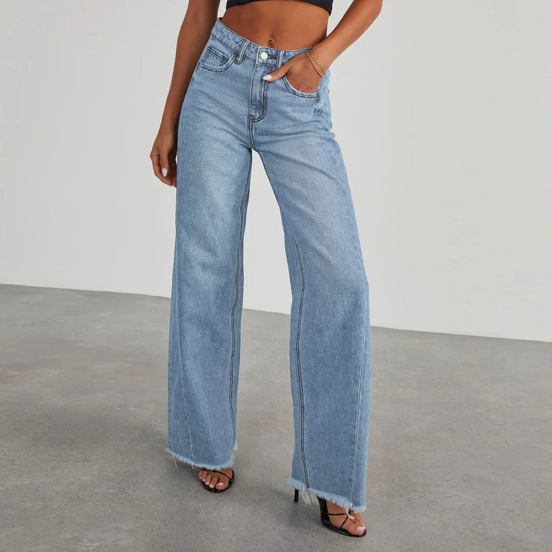 Women's Wide-Leg Jeans with Raw Hem in Light Blue