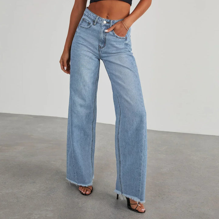 Women's Wide-Leg Jeans with Raw Hem in Light Blue