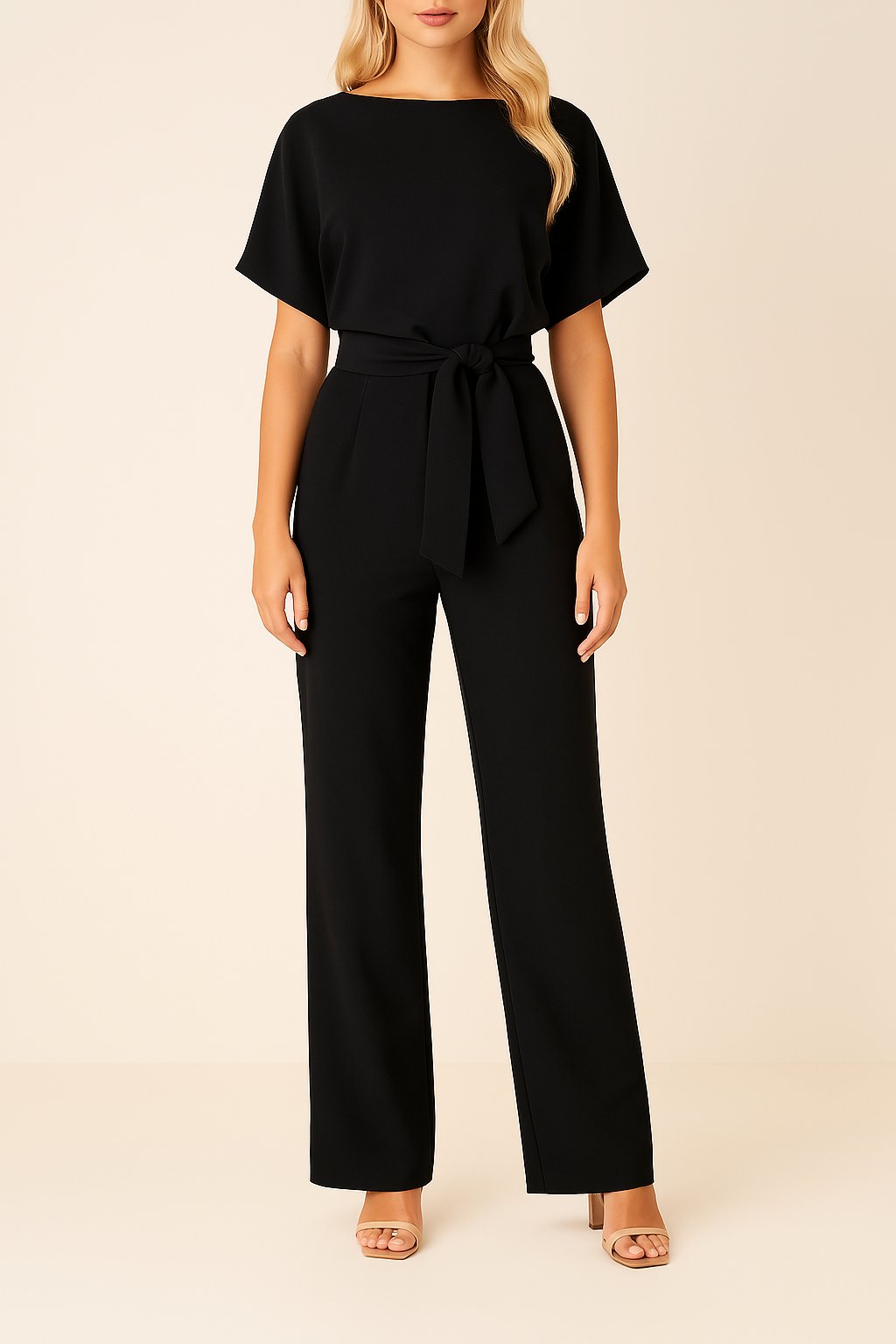 Women's Wide-Leg Tie-Waist Jumpsuit in Black