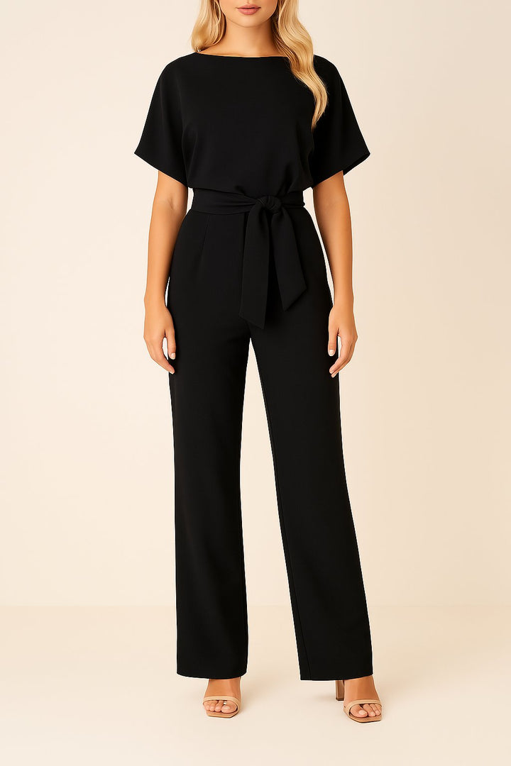 Women's Wide-Leg Tie-Waist Jumpsuit in Black