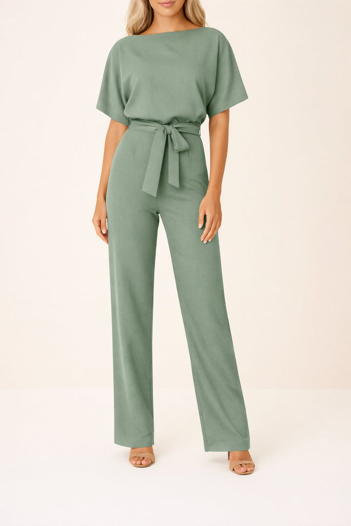 Women's Wide-Leg Tie-Waist Jumpsuit in Green
