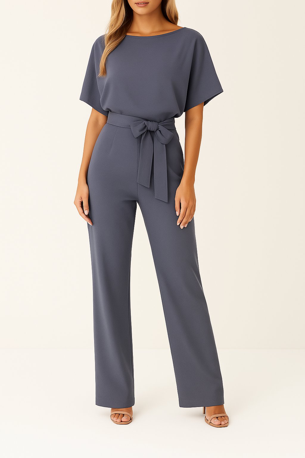 Women's Wide-Leg Tie-Waist Jumpsuit in Grey
